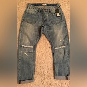 One Teaspoon Blue Cropped Denim with Distressed Details
